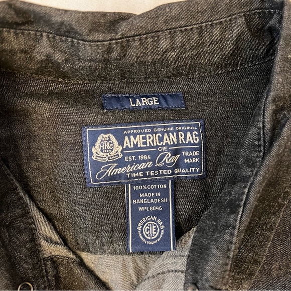 American Rag Men’s Snap Button Shirt - Large Nearly Black Charcoal - Picture 2 of 9